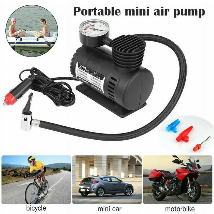Compressor de Ar Portátil 300 PSI - Para Carro, Mota e Bicicleta Dropea