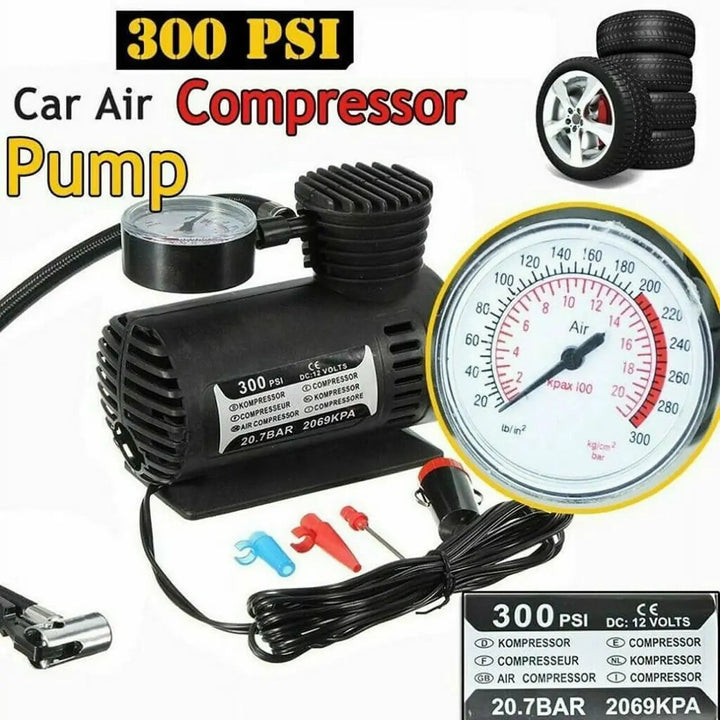 Compressor de Ar Portátil 300 PSI - Para Carro, Mota e Bicicleta Dropea